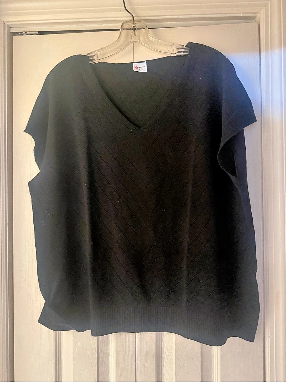 Wiholl V-Neck Short Sleeve Casual Top Black XXL
